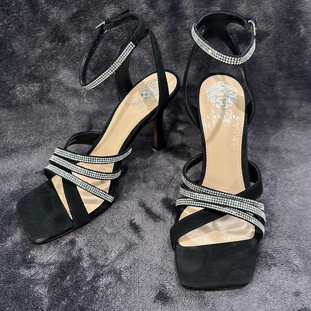 Vince Camuto Brevern Black and Rhinestone strappy heels … size 8 1/2